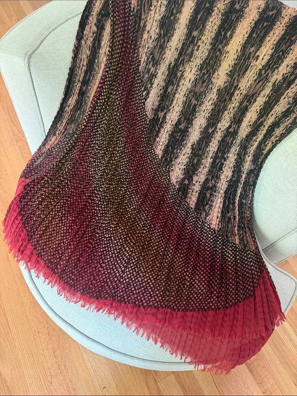 VTG Y2K Avant-Garde Mixed Print Plissé Micro-Pleated Asymmetric Statement Scarf